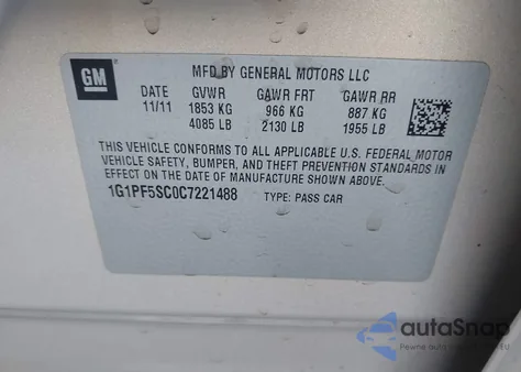 2012 Chevrolet Cruze 1Lt z USA, uszkodzony, nr VIN 1G1PF5SC0C7221488